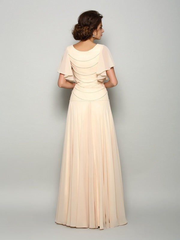 Wholesale A-Line/Princess Square Beading Short Sleeves Long Chiffon Mother of the Bride Dresses